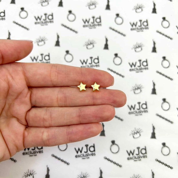 14K Yellow Gold 0.01Ct Natural Diamond 6.5mm Star Push Back Stud Earrings