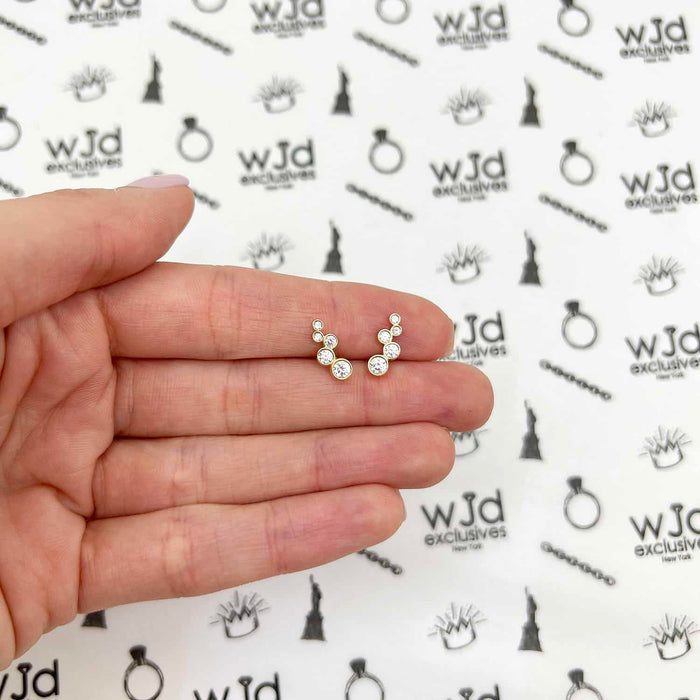 14K Yellow Gold Bezel CZ 12mm Climber ZigZag Bubble Stud Earrings