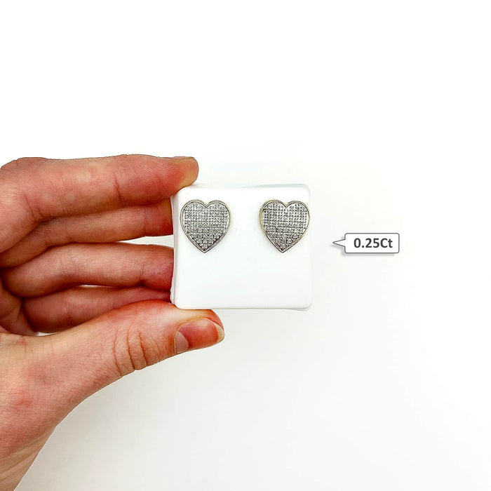 Natural Diamond 10K Gold Yellow White Pave Heart Screw Back Stud Earrings - WJD Exclusives