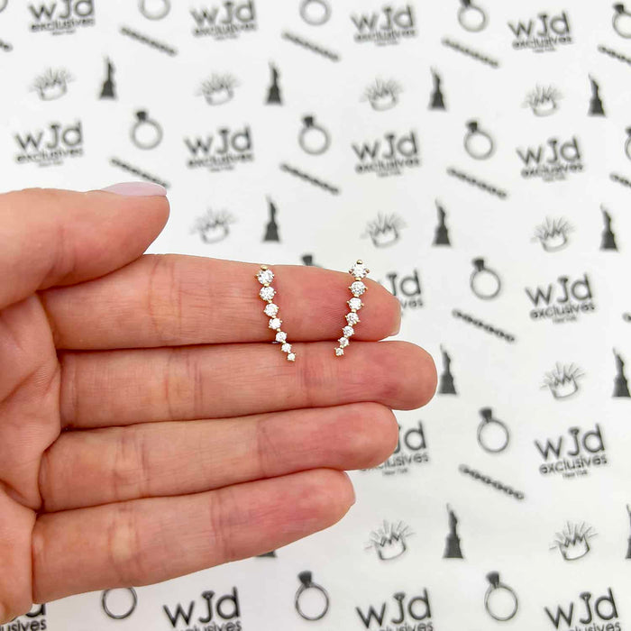 14K Yellow Gold 19mm CZ Curved Climber Push Back Stud Earrings