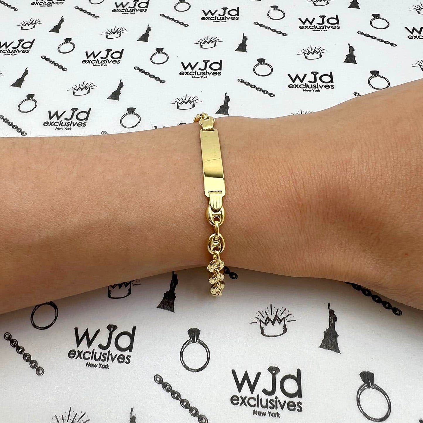 Kid's 14K Gold Yellow Puffed Mariner Anchor I.D. Bar Bracelet 6"