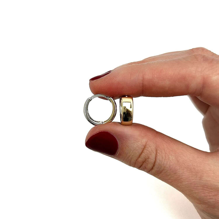 14K Gold Two - Tone Yellow White Huggie Hoop Reversible Earrings 15mm - WJD Exclusives