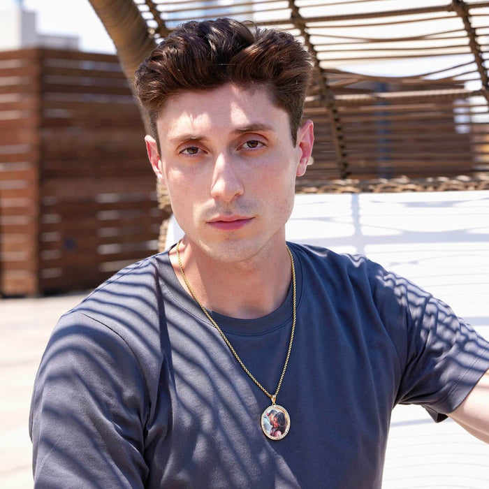 10K Gold CZ Round Memory Picture Pendant 1"-1.8"