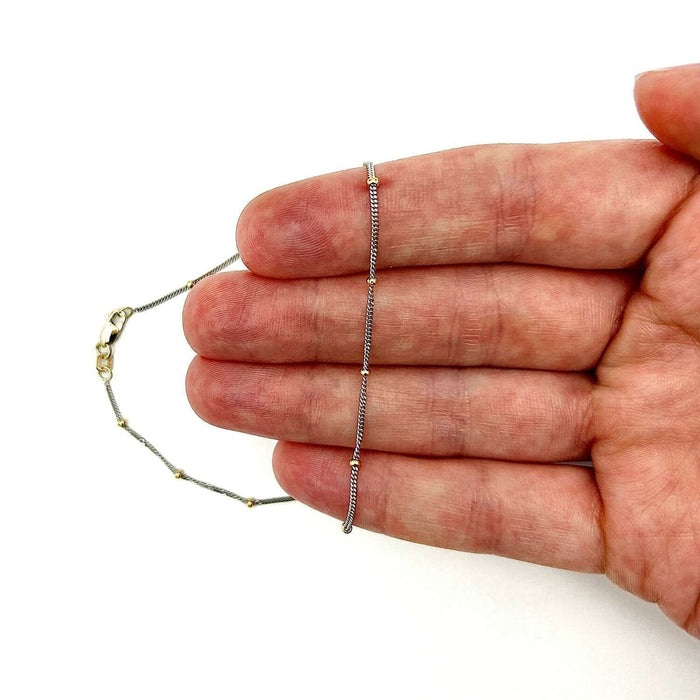 14K Yellow White Gold 1.5mm Saturn Curb Anklet (Hollow) 10" - WJD Exclusives