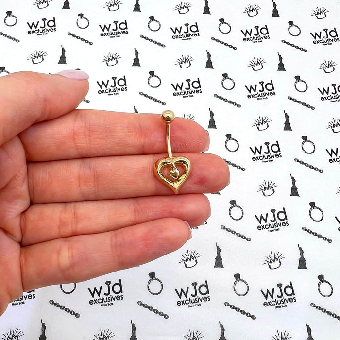 14K White Gold Two Hearts Navel Belly Button Ring Body Piercing