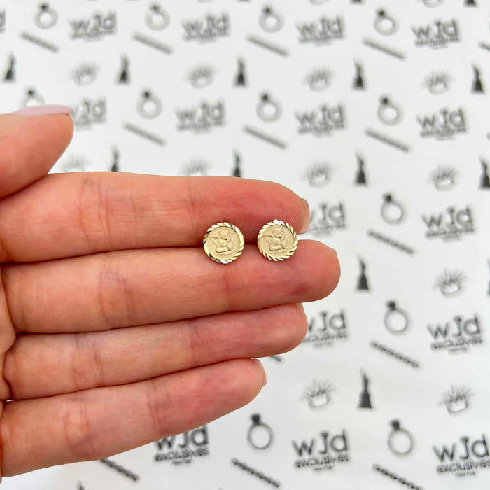 14K Yellow Gold 8mm Diamond-Cut Round Angel Push Back Stud Earrings