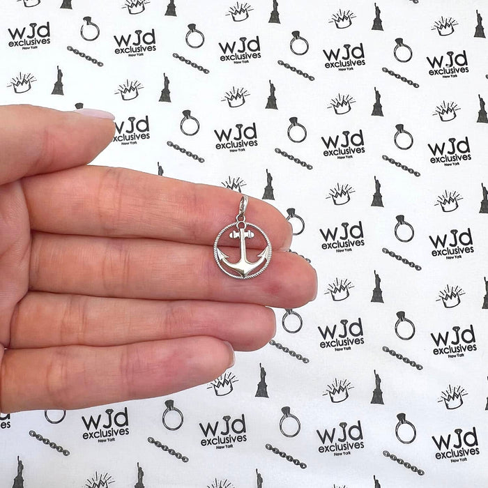 14k White Gold Circle Rope Anchor Pendant 0.5"