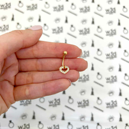 14K Real Gold White CZ Heart Horseshoe Belly Navel Ring