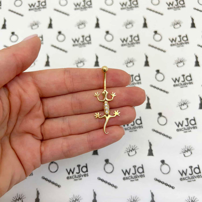 14K White Gold CZ Lizard 14G Belly Button Navel Ring