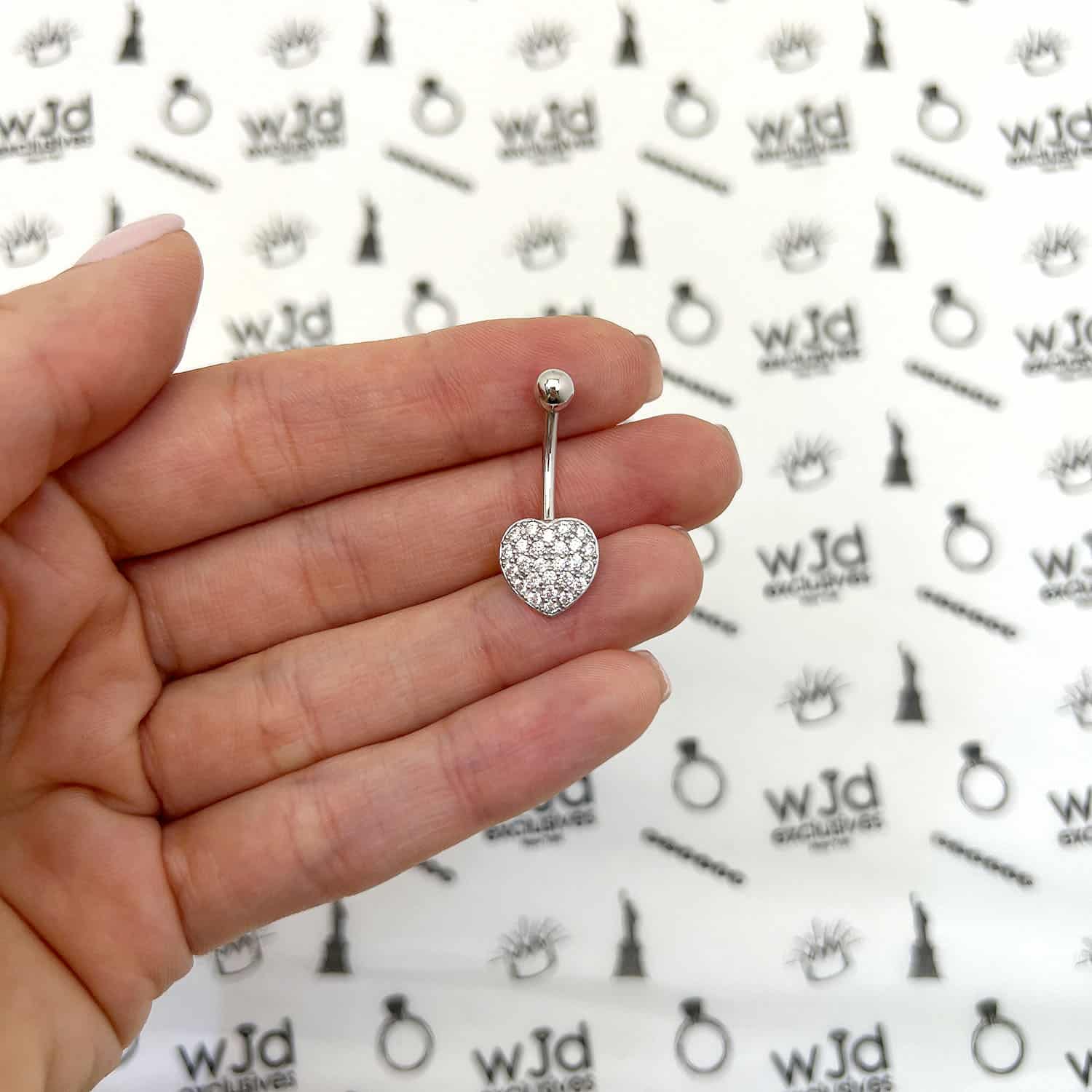 TTstyle 14K Gold GP Heart Belly Ring – Cubic Zirconia, Surgical Steel, 14g