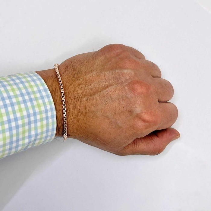 14K Rose Gold 3.5mm Round Box Bracelet (Solid Links) 8" - WJD Exclusives