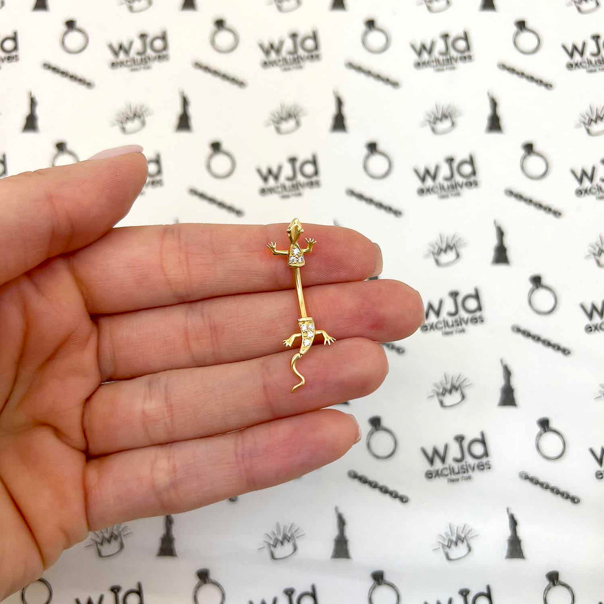 14K White Gold CZ Lizard Belly Button Navel Ring 14G