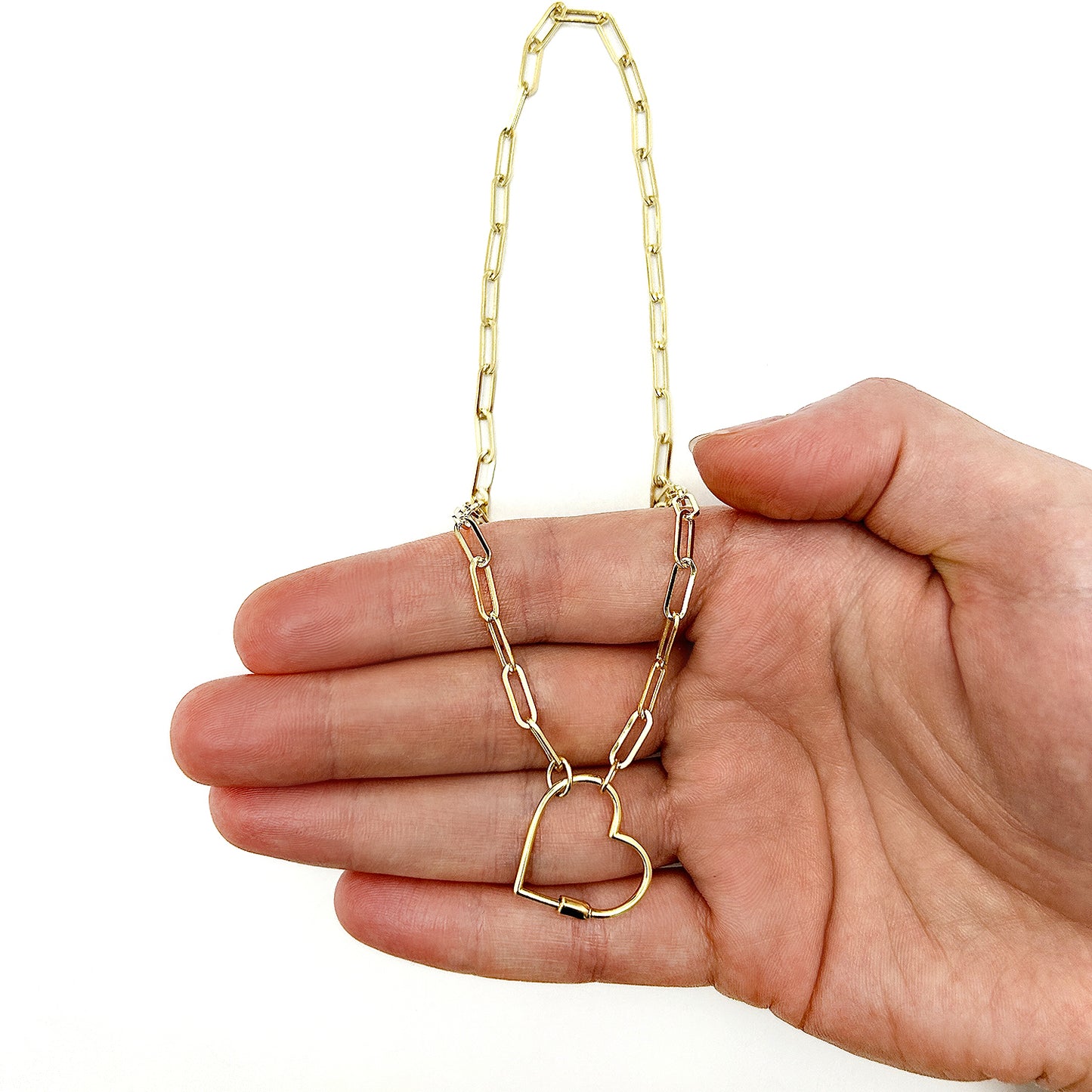 14K Gold Carabiner Heart Lock 4mm Paperclip Necklace (Hollow) 18"