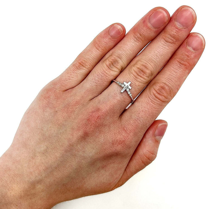 0.10CTW Natural Diamond 10K White Gold Cross Ring - WJD Exclusives