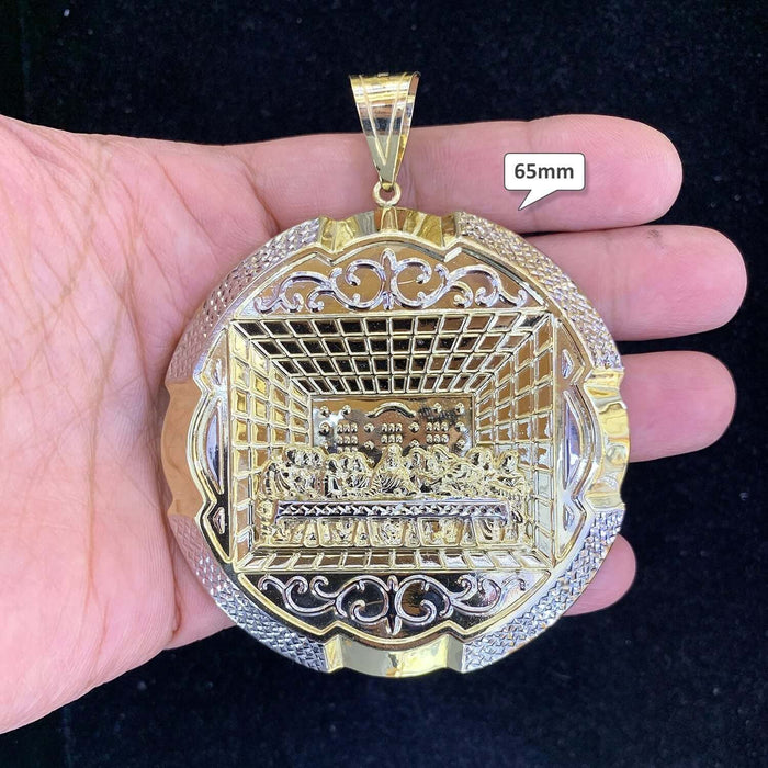 Yellow Gold 10K Diamond-Cut 3D Apostles The Last Supper Round Pendant 15mm-75mm