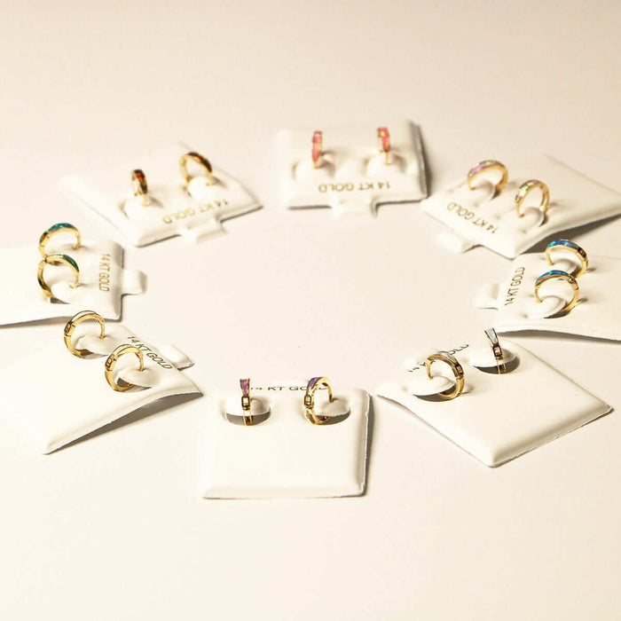 14k Yellow Gold Multicolor Fire Opal Huggie Hoop Earrings 0.4"