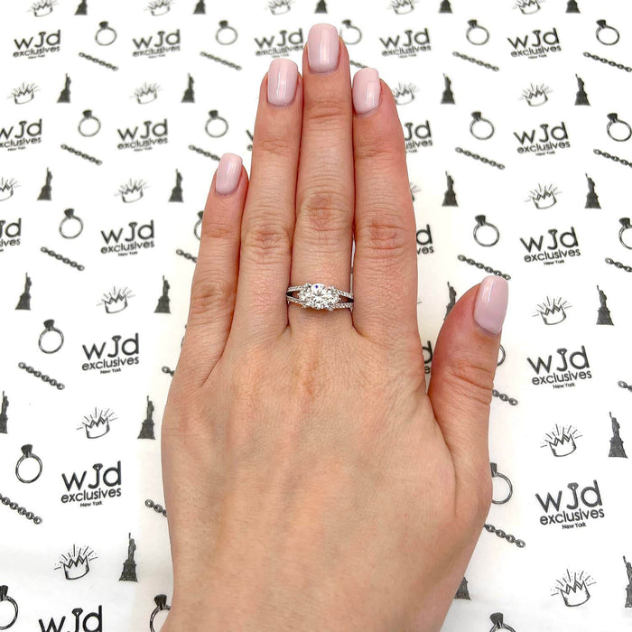 1.65CTW Natural Diamond & Moissanite Split Shank 18K Gold White Engagement Ring