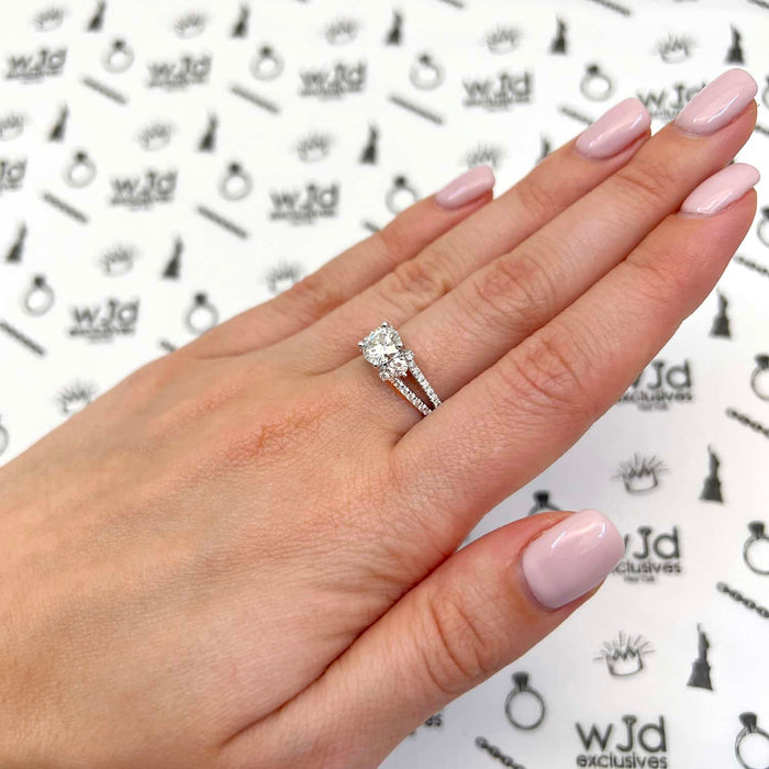 1.65CTW Natural Diamond & Moissanite Split Shank 18K Gold White Engagement Ring