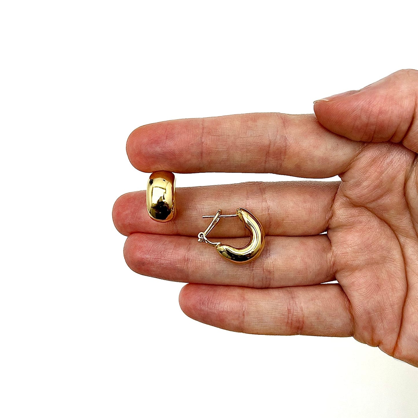 14K Real Gold Sleek Hoop Omega Back Earrings 16.5mm