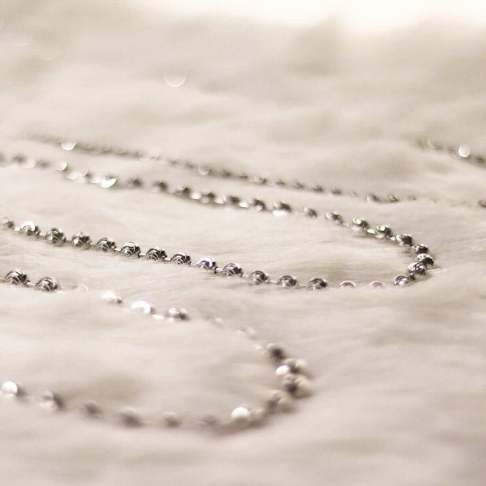 Sterling Silver 4mm 5mm 6mm White Half Moon-Cut Beaded Chain (Solid Links) 18"-30"