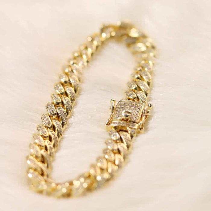 14K Yellow Gold Over Silver Micro Pave 8mm Miami Cuban Bracelet (Solid Links) 7" 8" 9"