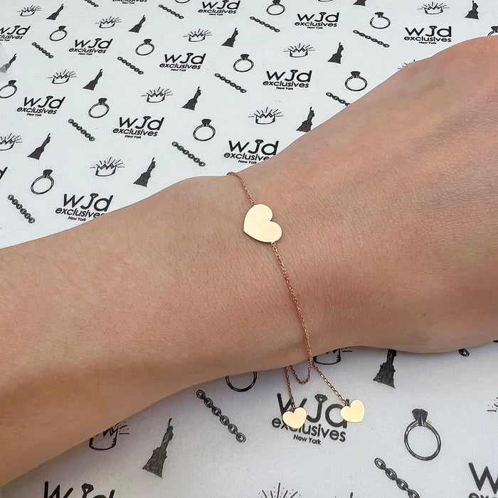 14K Yellow White Rose Gold Cable Heart Friendship Bolo Bracelet (Hollow) 9.25" Adjustable