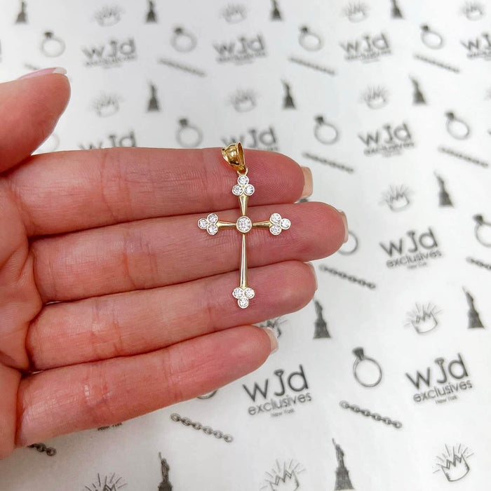 Solid 14k Yellow Gold 1CTW CZ Religious Cross Pendant 1.42"