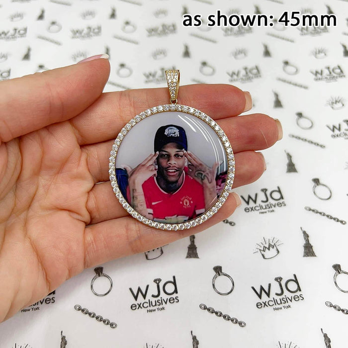 14K Yellow Gold CZ Round Memory Picture Pendant 1.2"-2"