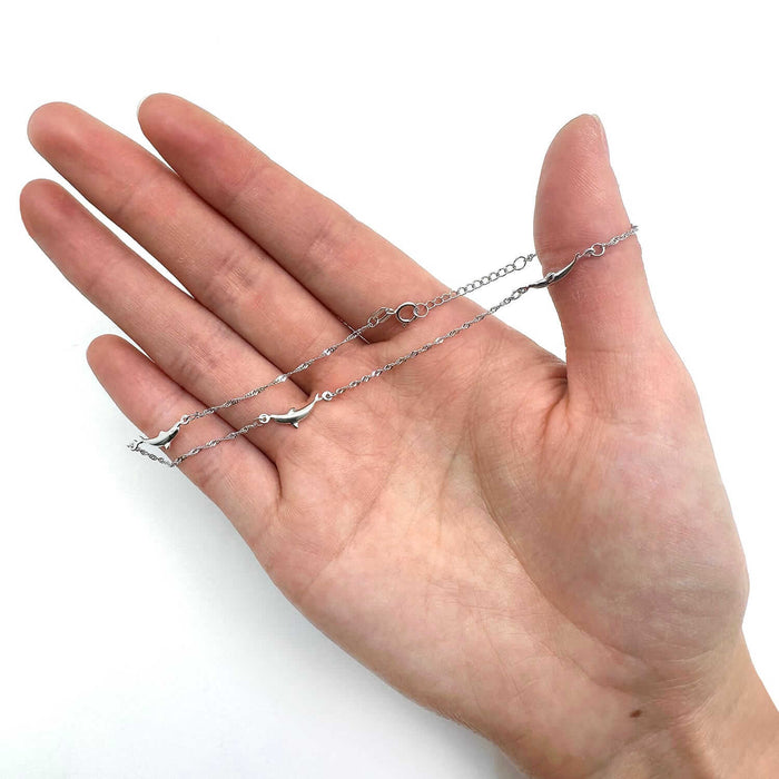 14K Yellow White Gold Singapore Dolphin Trio Anklet (Solid Links) 9" - 10" Adjustable - WJD Exclusives