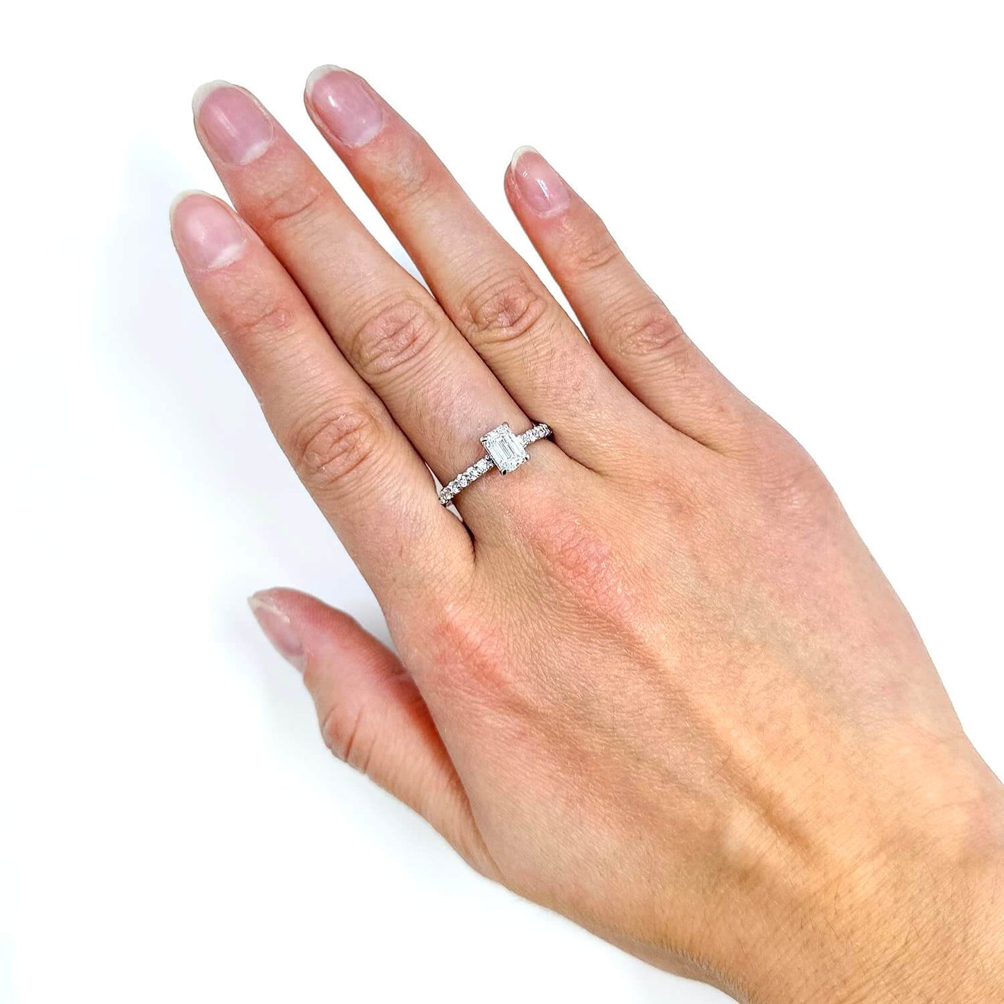 1.70CTW Lab-Grown Diamond 14K Gold White Emerald-Cut Engagement Ring