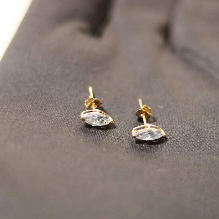 1Ct CZ Marquise-Cut 14K Yellow Gold Stud Push Back Earrings