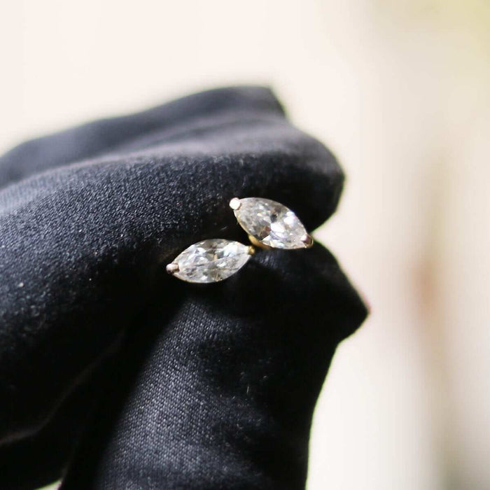 1Ct CZ Marquise-Cut 14K Yellow Gold Stud Push Back Earrings