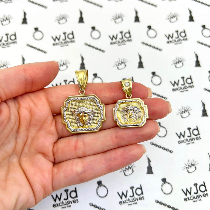 10K Yellow White Gold Two-Tone Framed Medusa Head Medallion Pendant 1.2"- 1.6"
