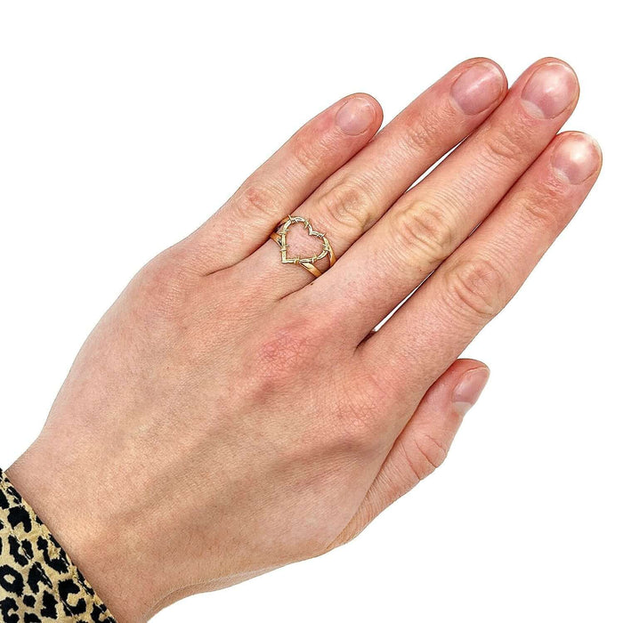 14K Gold Barbed Wire Open Heart Cocktail Ring - WJD Exclusives