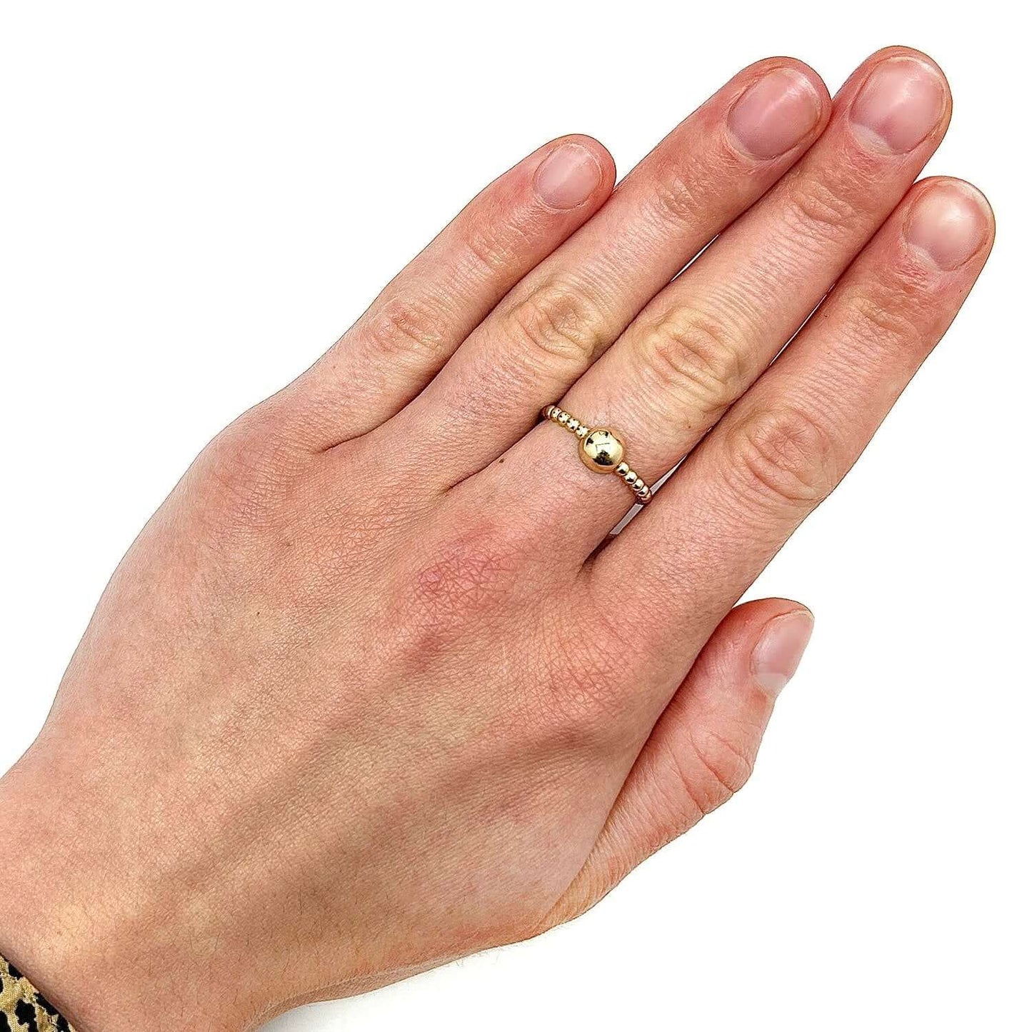 14K Yellow Gold Beaded Ball Band Ring