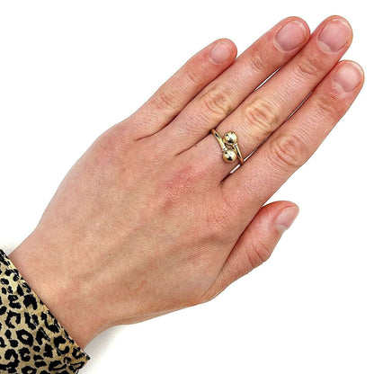 14K Real Gold Double Bead Ball Sphere Band Ring