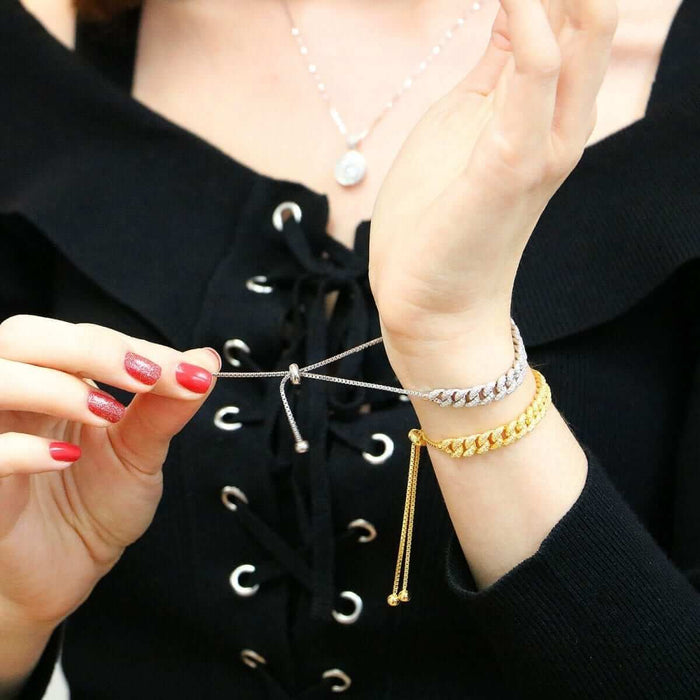 Yellow White Rose Gold Over Silver 6.5mm Miami Cuban CZ Bracelet (Solid Links) 5"-9" Adjustable