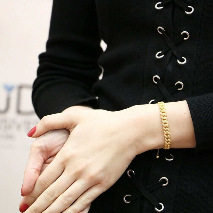 Yellow White Rose Gold Over Silver 6.5mm Miami Cuban CZ Bracelet (Solid Links) 5"-9" Adjustable