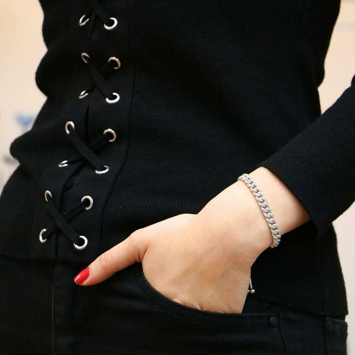 Yellow White Rose Gold Over Silver 6.5mm Miami Cuban CZ Bracelet (Solid Links) 5"-9" Adjustable