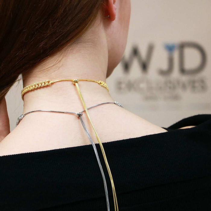 Gold Over Silver 6.5mm CZ Miami Necklace (Solid Links) 14"-22" Adjustable