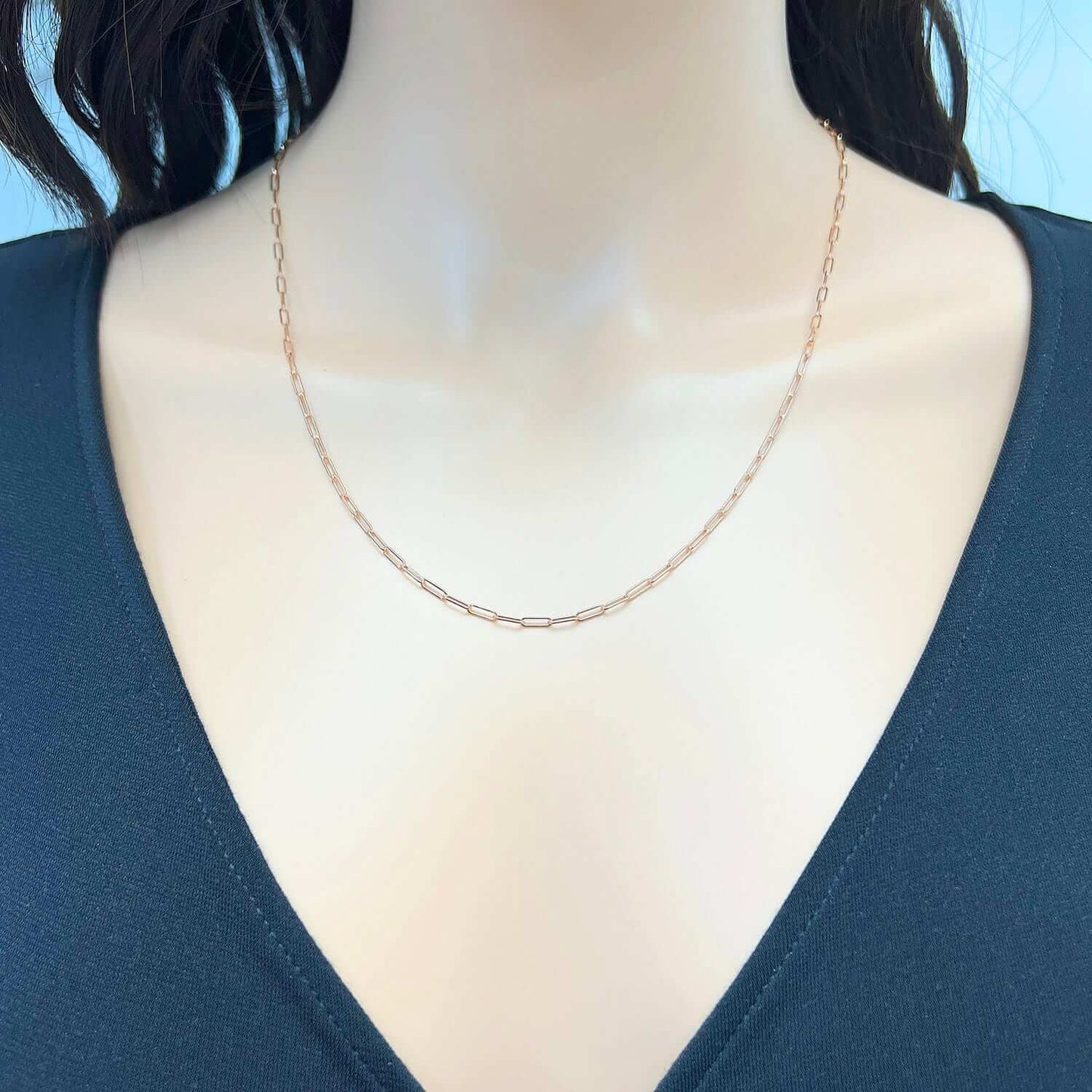 14K Rose Gold 2.1mm Paperclip Chain Necklace 16"-24"