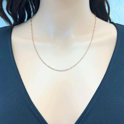 14K Rose Gold 2.1mm Paperclip Chain Necklace 16"-24"
