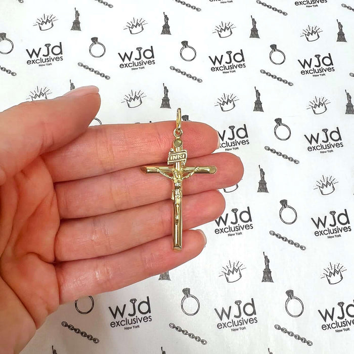 14k Yellow Gold Jesus Crucifix Cross Religious Pendant INRI 2"