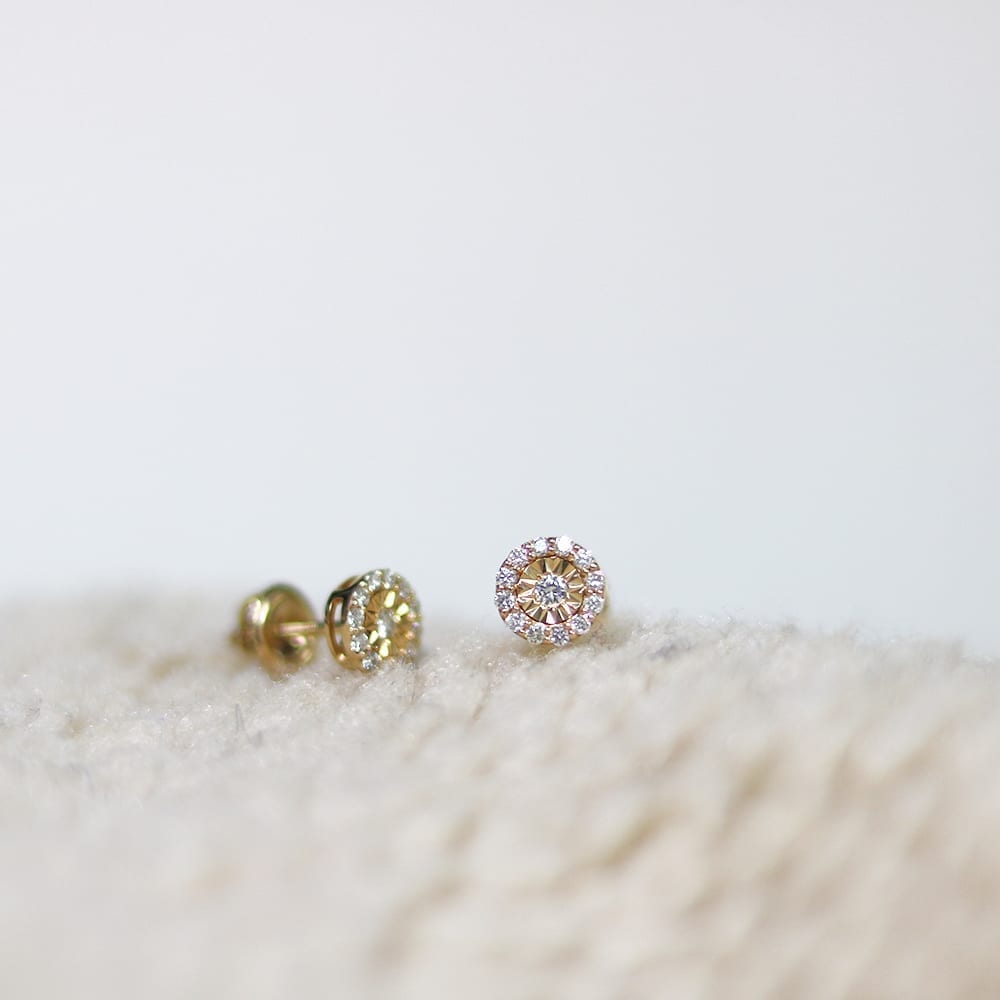0.50Ct Real Diamond 14k Yellow Gold Halo Screw Back Stud Earrings 7mm
