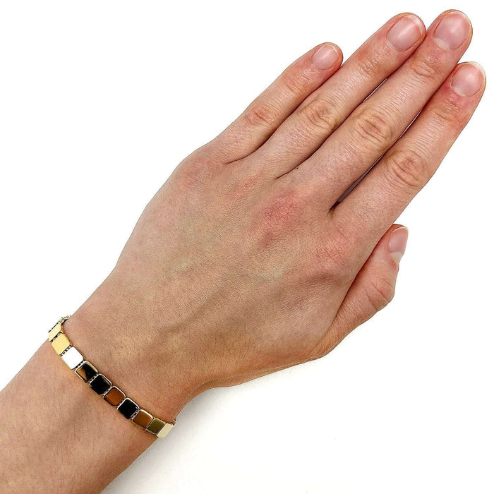 14K Yellow Gold 6mm Squares Bracelet (Hollow) 7"