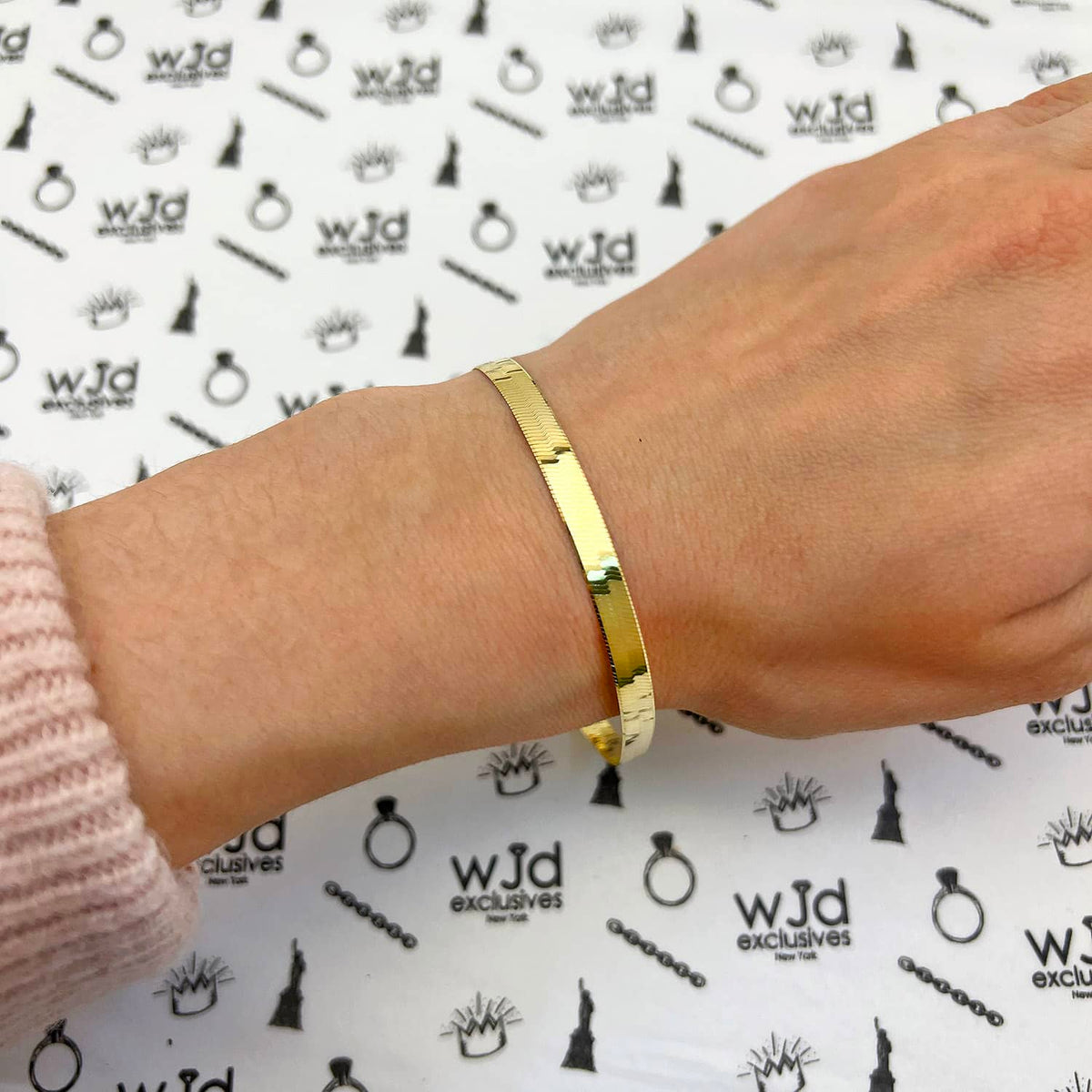 14K Yellow Gold 5mm Imperial Herringbone Bracelet (Solid Links) 7"-8"