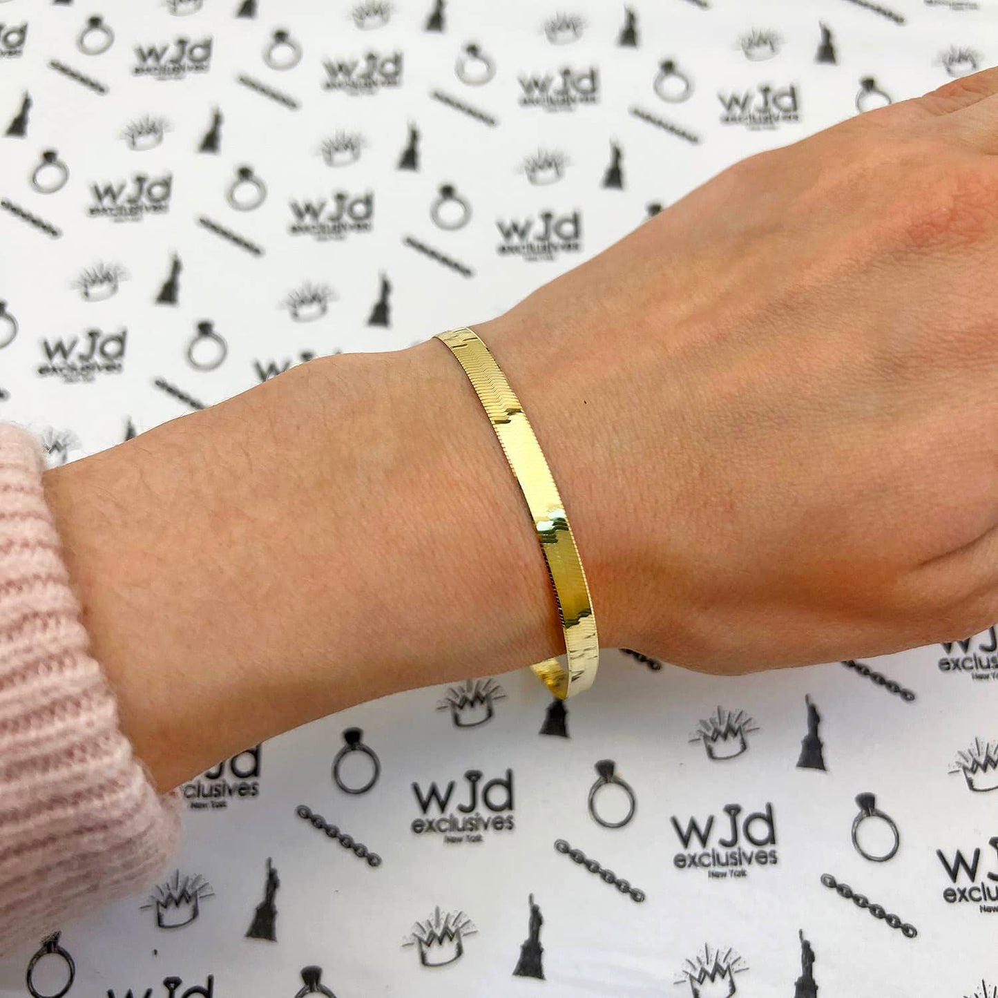 Solid 14K Yellow Gold 5mm Imperial Herringbone Bracelet 7"-8"