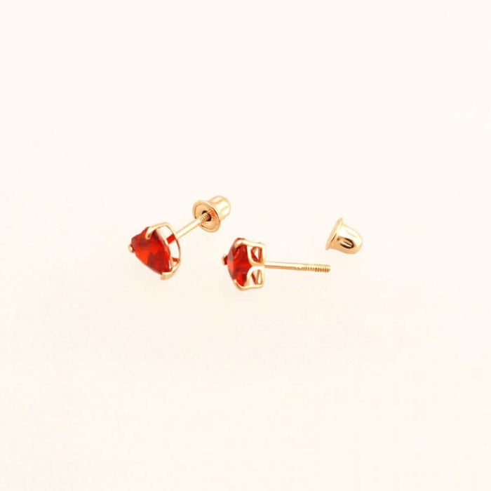14K Yellow Gold Birthstone Heart Screw Back Stud Earrings 5mm