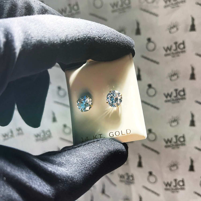 4CTW Round-Cut CZ Stud 8mm Earrings 14K Yellow Gold