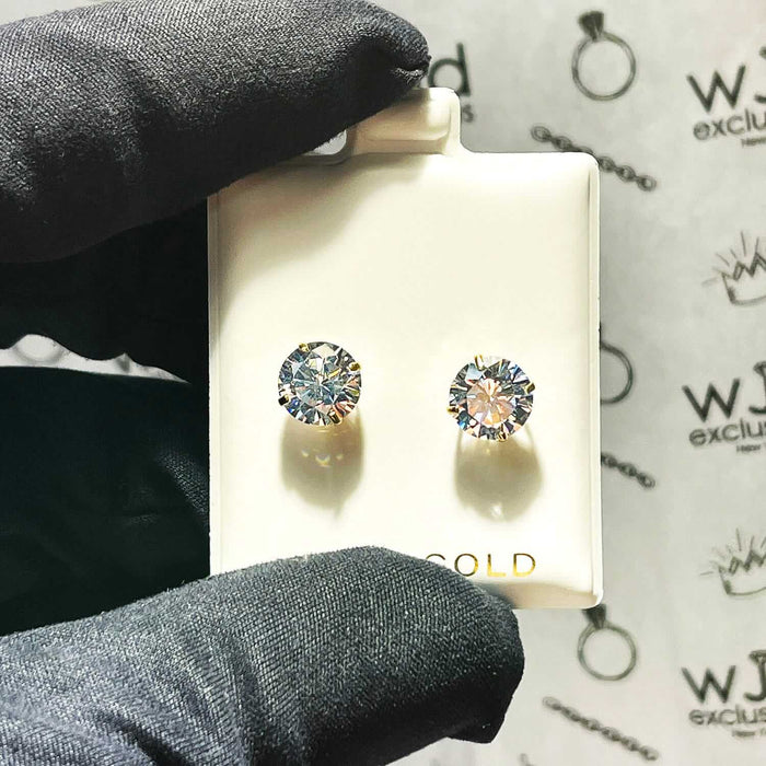 4CTW Round-Cut CZ Stud 8mm Earrings 14K Yellow Gold
